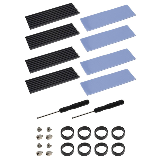 2 Sets M.2 2280 SSD Aluminum Heat Sink Cooling Fins Kit 70x22x3mm Black