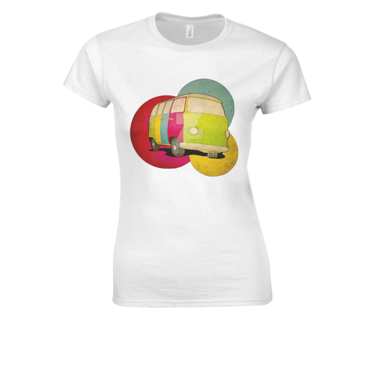 (Large, White) Camper Van Living The Dream Surf Novelty White Women T Shirt Top