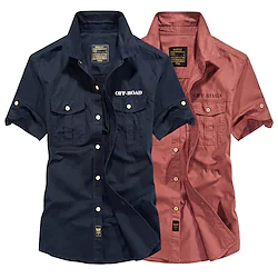 Men's Hiking Shirt / Button Down Shirts Tactical Military Shirt Short Sleeve Sweatshirt Top Outdoor Breathable Quick Dry Lightweight Sweat wicking Summer Navy Watermelon red ArmyGreen Hunting Fishing Lightinthebox