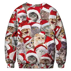 Christmas Sweatshirt Cat Animal Gifts Cute Graphic Top For Men's Women's Unisex Adults' 3D Print Lightinthebox