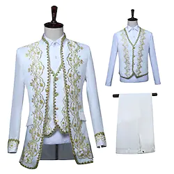 Prince Aristocrat Retro Vintage Rococo Medieval 18th Century Pants Suits Blazers Waistcoat Three-Piece Suit Men's Costume Vintage Cosplay Event / Party Festival Long Sleeve Coat Lightinthebox