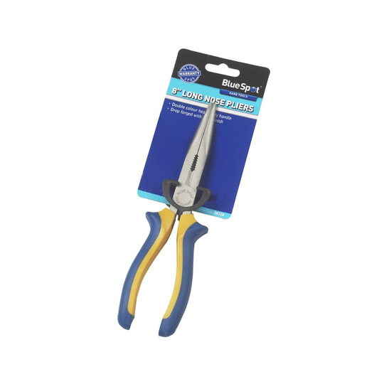 8" Long Nose Plier Satin Finish Head With Soft Grip Handle - Pliers 8in 200mm - long nose pliers 8in 200mm tools bluespot 08188