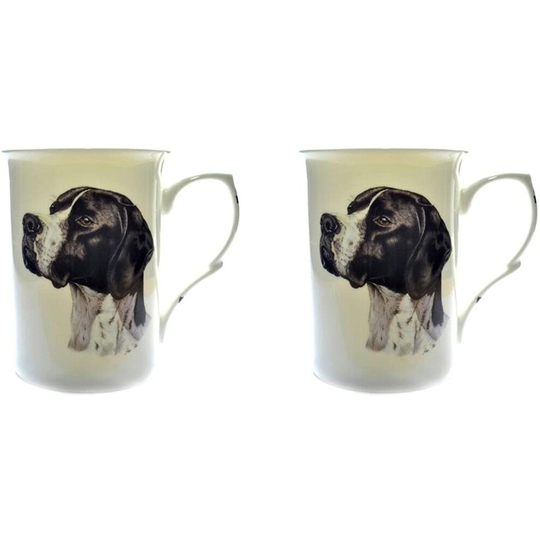 Bone China Set of 2 Black & White Pointer Dog Mugs - Gift Boxed