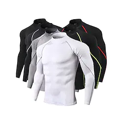 Men's Compression Shirt Running Shirt Stripe-Trim Reflective Strip Long Sleeve Compression Clothing Athletic Winter High Neck Spandex Breathable Moisture Wicking Soft Running Active Training Jogging Lightinthebox