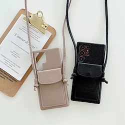 Phone Case For Samsung Galaxy Back Cover Handbag Purse S22 Ultra Plus S21 FE S20 Note 10 Bumper Frame with Adjustable Neck Strap Card Holder Slots Solid Colored PU Leather Lightinthebox