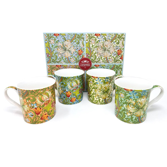 Set of 4 Fine China Mugs - William Morris Golden Lily