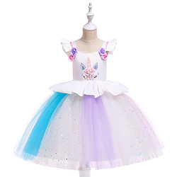 Fairytale Princess Unicorn Flower Girl Dress Tulle Dresses Tutus Girls' Movie Cosplay Cosplay Halloween White Rosy Pink Rainbow Dress Halloween Carnival Masquerade Polyester Lightinthebox