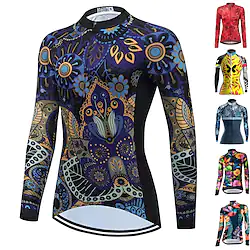 21Grams Women's Cycling Jersey Long Sleeve Bike Top with 3 Rear Pockets Mountain Bike MTB Road Bike Cycling Breathable Quick Dry Moisture Wicking Reflective Strips Green Yellow Dark Navy Floral Lightinthebox