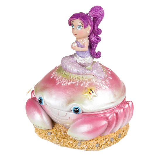 Polyresin Mermaid On Crab Jewellery Trinket Box Figurine Decor Collectible Gift
