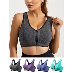 Women's High Support Sports Bra Running Bra Racerback Zip Front Bra Top Padded Yoga Fitness Gym Workout Breathable Quick Dry Shockproof Black White Rosy Pink Solid Colored Lightinthebox