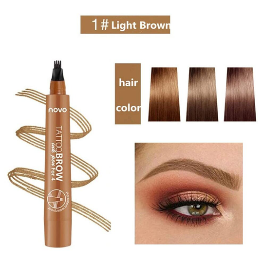 Waterproof Tattoo Eyebrow Pencil, Four-Tip Liquid Eyebrow Pencil, Quick-Drying, Long-Lasting Waterproof Makeup Pencil (Light Brown)
