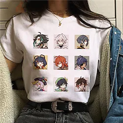 Inspired by Genshin Impact Cosplay Amber Barbara Cartoon Manga Back To School Print Harajuku Graphic Kawaii T-shirt For Men's Women's Adults' Hot Stamping Polyester / Cotton Blend Lightinthebox