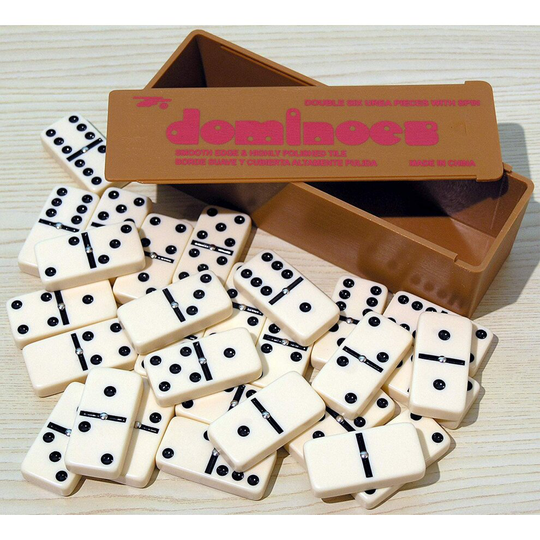 (White) New Double Six Dominoes with Spinners in the Box with Slide Lid