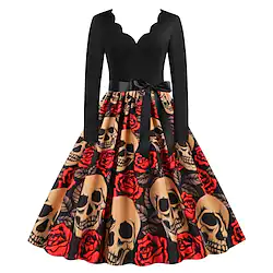 Audrey Hepburn Retro Vintage 1950s Dress Masquerade Women's Costume Vintage Cosplay Halloween Party / Evening Long Sleeve Dress Halloween Lightinthebox