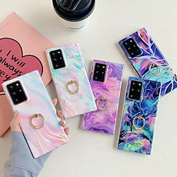 Phone Case For Samsung Galaxy S22 Ultra Plus Back Cover S21 S20 Plus Ultra A72 A52 A42 A32 Note 20 Ultra Ring Holder Pattern Marble TPU Lightinthebox