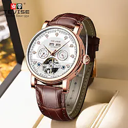 Tevise Mechanical Watch for Men Analog Automatic self-winding Hole Luxury Waterproof Calendar Noctilucent Alloy Genuine Leather Creative Lightinthebox