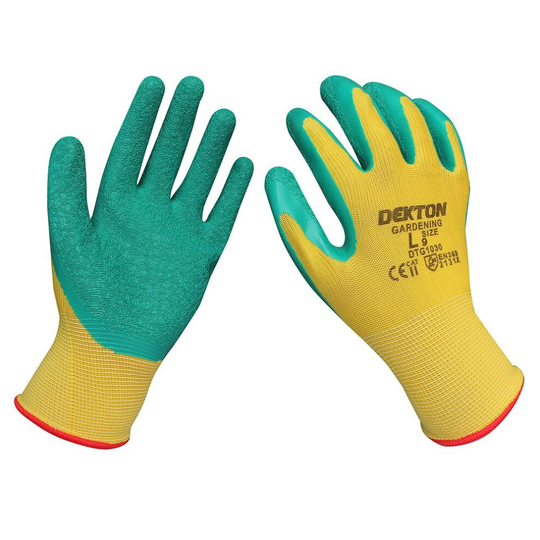 (Large) Dekton Assorted Sizes Gardening Latex Coated Gloves Ultra Grip Protection