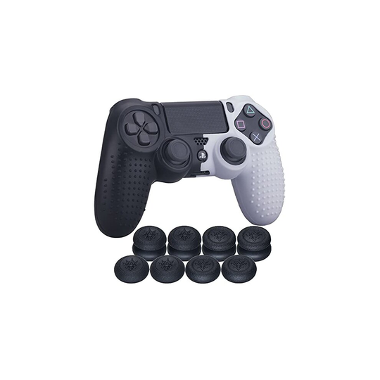 YoRHa Studded Dots Silicone Rubber Gel Customizing Cover for Sony PS4/slim/Pro Dualshock 4 Controller x 1(Black&White) With Pro thumb grips