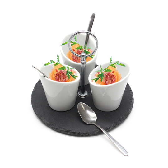 Slate Snack Cups Dips Tray Ceramic Appetizers Tapas Serving Dishes Set