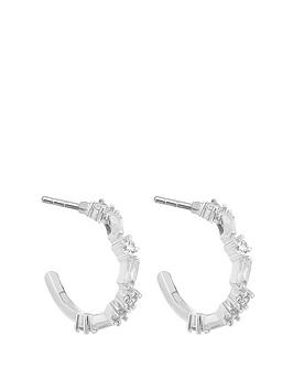 Simply Silver Sterling Silver 925 Cubic Zirconia Fine Baguette Mini Hoop Earrings