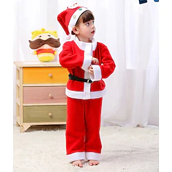 Santa Claus Santa Suits Boys Girls' Christmas Christmas Christmas Eve Kid's Party Christmas Polyester Top Pants Belt Hat Lightinthebox