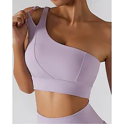 Women's Sports Bra Padded Bra Light Support One Shoulder Solid Color Black White Spandex Yoga Fitness Running Bra Top Sport Activewear Breathable Quick Dry Comfortable Stretchy Lightinthebox
