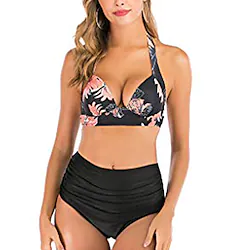 Women's Swimwear Bikini 2 Piece Plus Size Swimsuit High Waist Push Up for Big Busts Print Solid Color RETRO Flamingo Black cherry White cherry Big orange flower Bathing Suits New Casual Fashion Lightinthebox