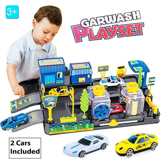 Car Wash Garage Station Role Play Set Toy + 2 Vehicles Gift Box