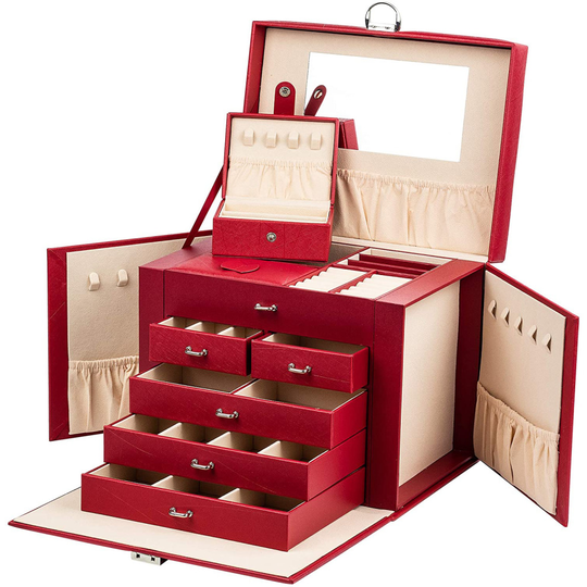 Large Lockable 5 Tier 5 Drawer Jewellery Box with