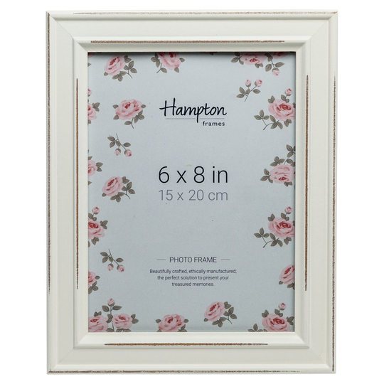 PAL301968W Paloma Photo Frame 6x8 (15x20cm) White distressed wood finish. Black backs with swivel clips. Individually boxed