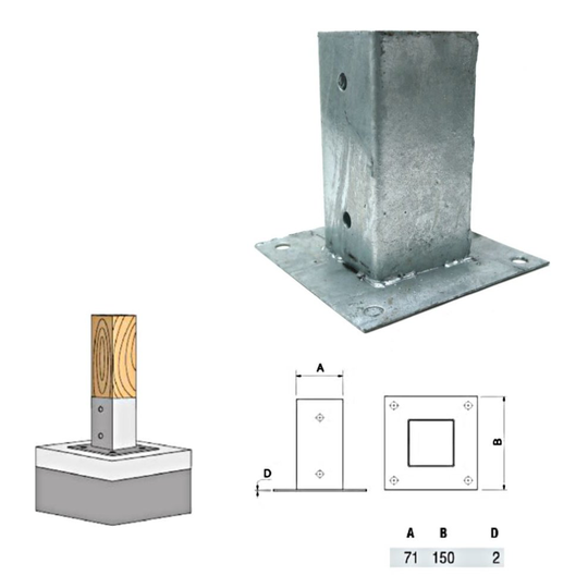 GALVANISED BOLT DOWN FENCE POST GRIP SUPPORT ANCHOR POST HOLDER 71mm