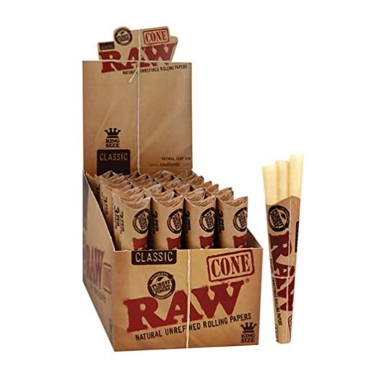 BOX OF 96 PCS (32 PK X 3) RAW CONES CLASSIC PRE ROLLED ROLLING PAPERS KING SIZE NATURAL UNREFINED CIGARETTE ROLLING PAPERS