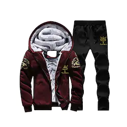 Men's Tracksuit Sweatsuit Embroidered 2 Piece Casual Winter Long Sleeve Fleece Thermal Warm Windproof Soft Fitness Running Jogging Sportswear Activewear Optical Illusion Black Gray Red / Athleisure Lightinthebox