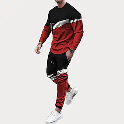 Men's Tracksuit Sweatsuit 2 Piece Athletic Long Sleeve Breathable Moisture Wicking Soft Fitness Running Jogging Sportswear Activewear Color Block Blue and White Red / black Green / Sweatshirt Lightinthebox