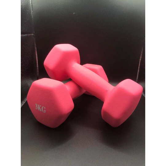 ( Pink 3kg x 2 ) Pair Hex Dumbbells Neoprene Iron Weights Lady Gym