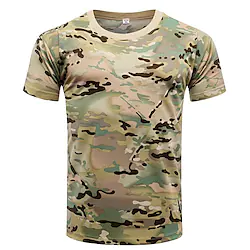 Men's Hiking Tee shirt Tactical Military Shirt Short Sleeve Top Outdoor Breathable Quick Dry Lightweight Summer Polyester Camo Camping / Hiking / Caving Lightinthebox