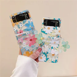 Phone Case For Samsung Galaxy Flip Z Flip 4 Z Flip 3 Portable Dustproof with Wrist Strap Flower PC Lightinthebox