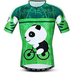 21Grams Men's Cycling Jersey Short Sleeve Bike Jersey with 3 Rear Pockets Mountain Bike MTB Road Bike Cycling Breathable Quick Dry Soft Comfortable Green Graphic Panda Polyester Sports Clothing Lightinthebox
