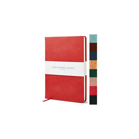 Ruled Notebook - Premium A5 Journal by Beechmore Books | Classic 21.4 x 14.5 cm Hardcover Vegan Leather, Thick 120gsm Cream Lined Paper | Gift Box |