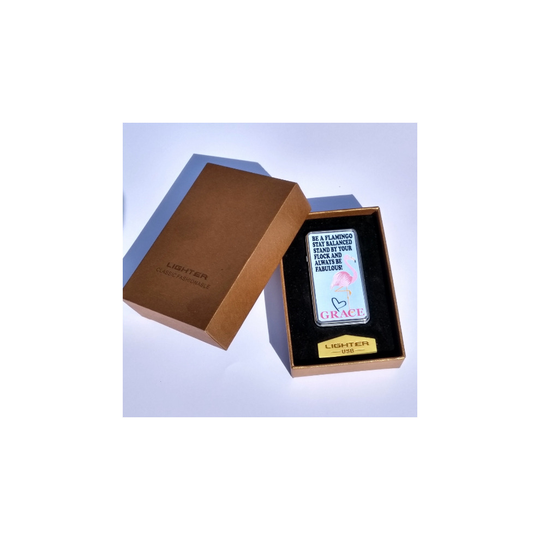 Personalised Fabulous Flamingo Gift Boxed Rechargeable Silver Metal USB Lighter