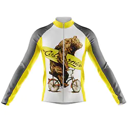 21Grams Men's Cycling Jersey Long Sleeve Bike Top with 3 Rear Pockets Mountain Bike MTB Road Bike Cycling Breathable Quick Dry Moisture Wicking Reflective Strips Yellow Bear Polyester Spandex Sports Lightinthebox