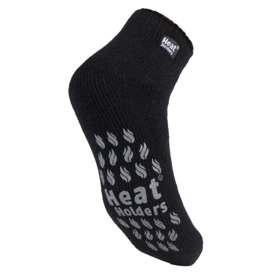 (6-11 UK, LC Black) Mens 2.3 TOG Non Slip Low Cut Ankle Thermal Slipper Socks with Grips