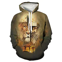 Inspired by Religion Lion cross Hoodie Cartoon Manga Anime Front Pocket Graphic Hoodie For Men's Women's Unisex Adults' 3D Print 100% Polyester Lightinthebox