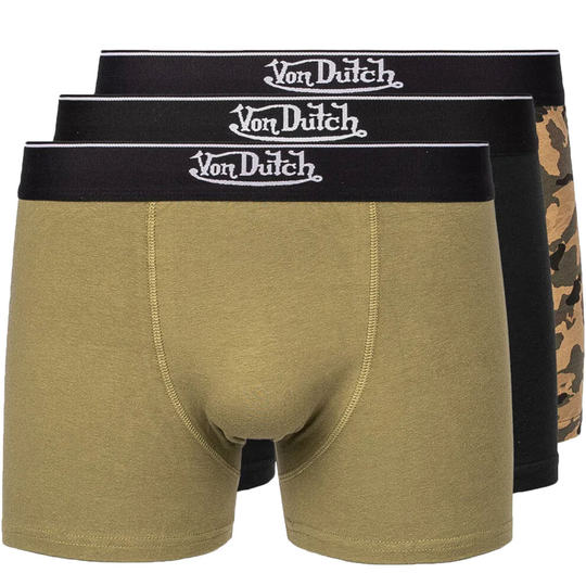 (L, Green Multi) Von Dutch Mens Contrast 3 Pack Elasticated Underwear Boxer Shorts - Green Multi