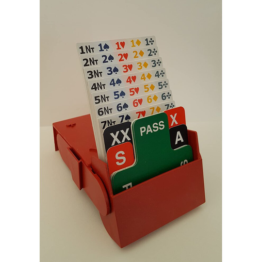 SuperBridgeBox - Bridge Boxes for Bidding (Red), set of 4 with 100% plastic bidding cards. Designed for both left AND right...