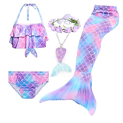 Kids Girls' Mermaid Swimwear Bikini Five Piece Swimsuit Monofin Rainbow Tie Dye Sleeveless Purple Beach Swimming Cute Bathing Suits 3-10 Years / Summer Lightinthebox