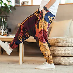 Men's Trousers Beach Pants Harem Optical Illusion Hippie Boho Breathable Quick Dry Cotton Loose Fit White Gray High Waist / Fashion / Spring / Summer / Fall Lightinthebox