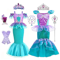 Little Mermaid Mermaid Tail Ariel Aqua Princess Dress Theme Party Costume Girls' Movie Cosplay Cosplay Halloween Wig Pink Accessories Set Purple Accessories Set Dress Halloween Carnival Masquerade Lightinthebox
