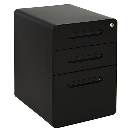 Vinsetto 3 Draw Steel Filing Cabinet w/ 4 Wheels Lock Pencil Box Black