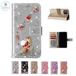 Phone Case For Apple Wallet Card iPhone 14 Pro Max 13 12 11 Pro Max Mini X XR XS 8 7 Plus Rhinestone Card Holder Slots Magnetic Flip Christmas PC PU Leather Christmas Phone Case Lightinthebox